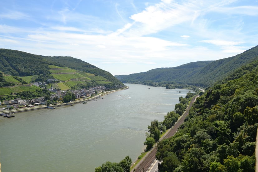 The River Rhine flowing through the German countryside