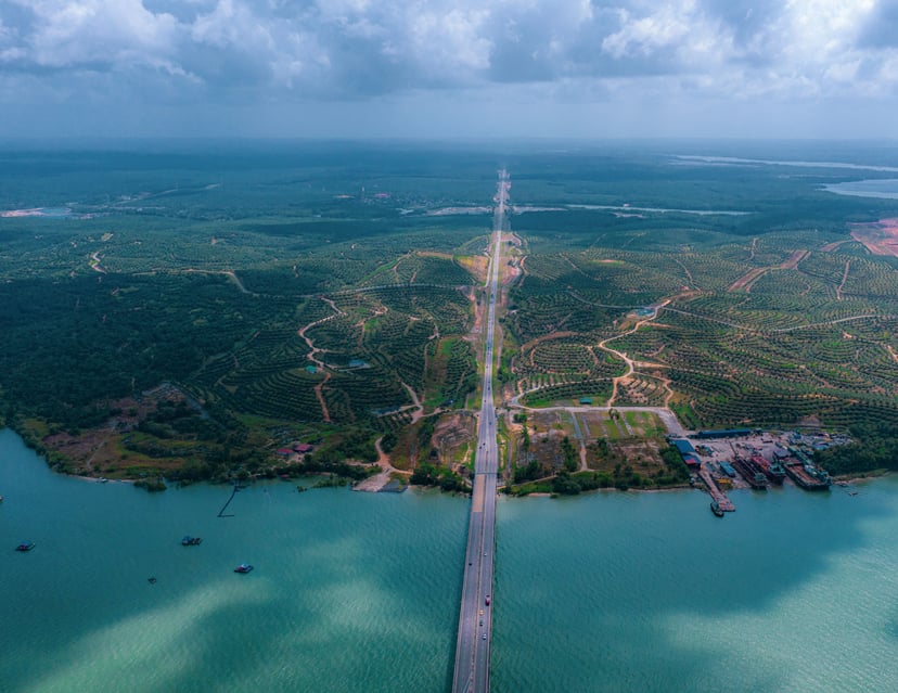 Aerial view of the Sungai Johor Bridge in Malaysia