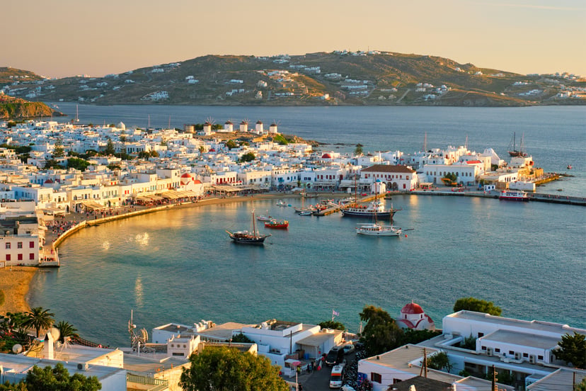 Mykonos Harbor at dusk