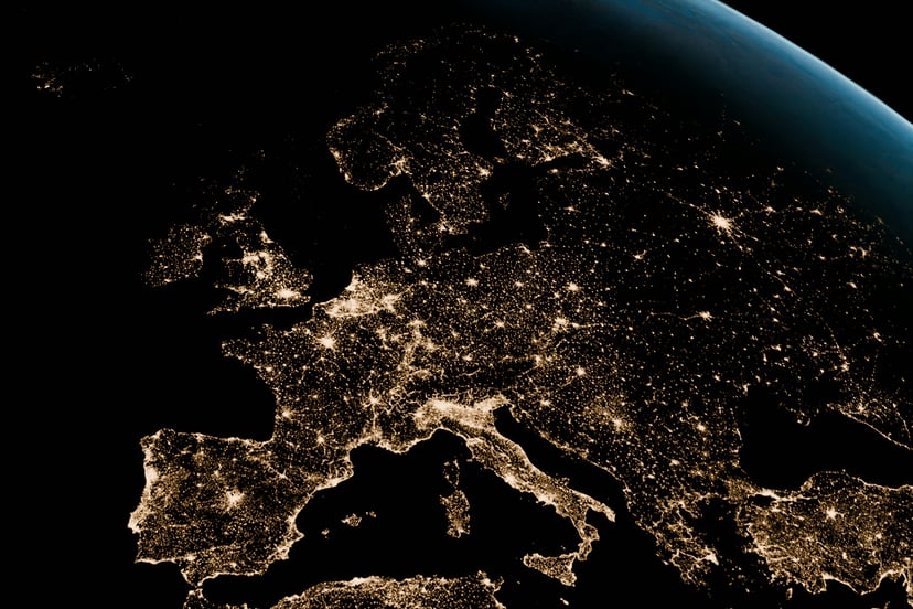 A view of Europe at night from space