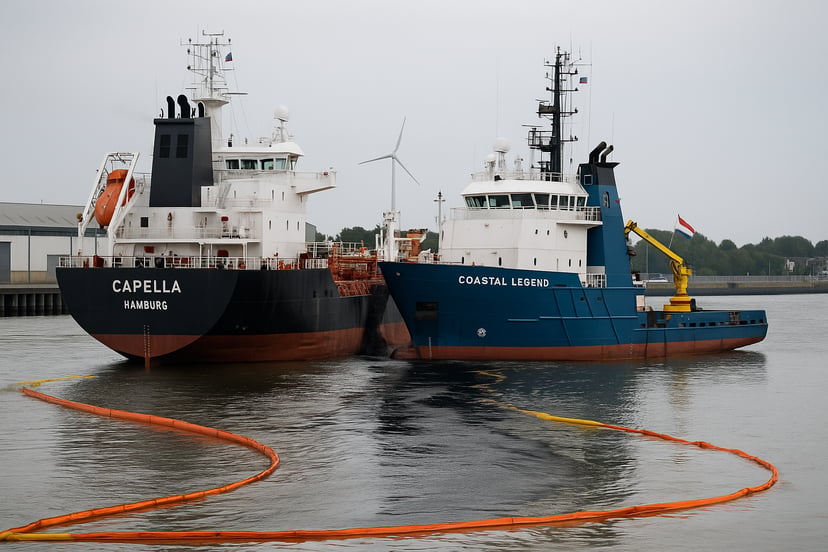 The Capella tanker and Coastal Legend support vessel colliding on the River Elbe 