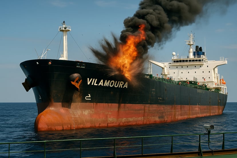 An explosion on the tanker Vilamoura