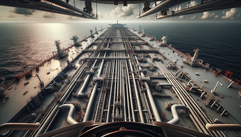 The deck of a VLCC as seen from the ship's bridge