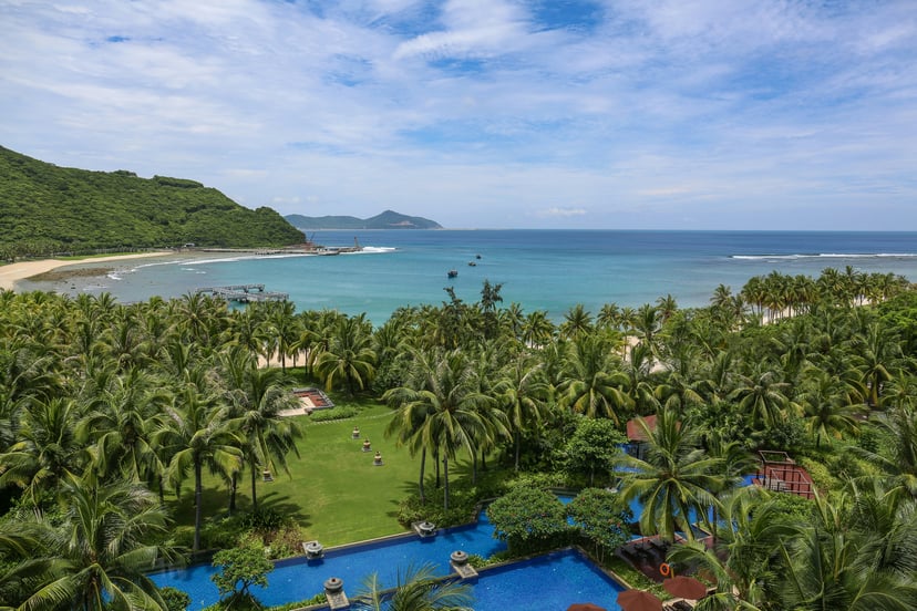 Palm trees and the coastline of Hainan island in China