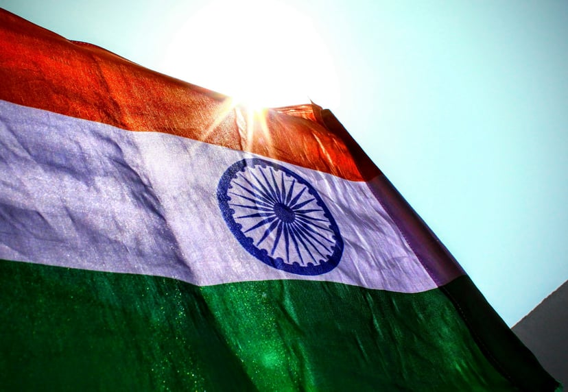 The flag of India in sunlight