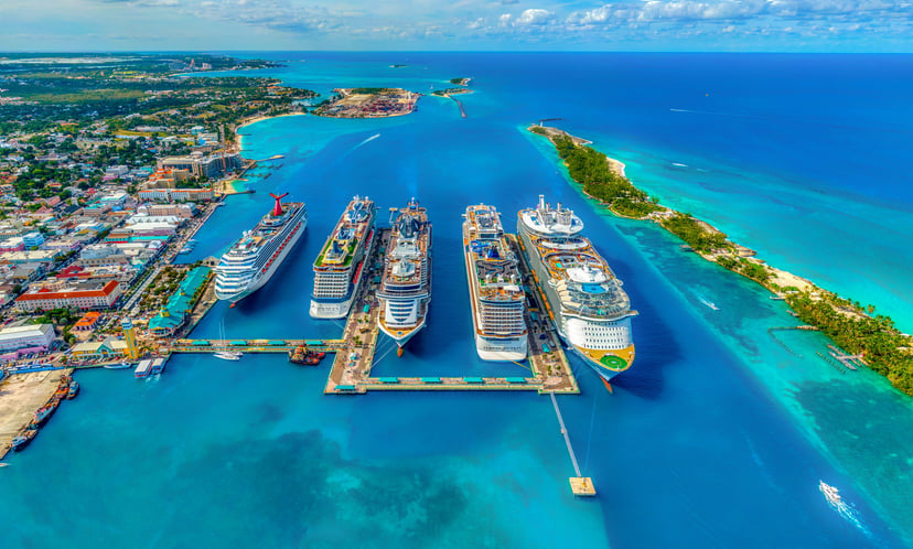 Cruise ships docked at Nassau cruise port in the Bahamas 