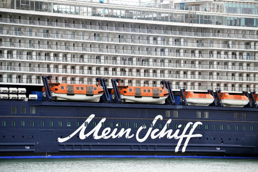 Close up of the hull of one of Tui's Mein Schiff cruise ships
