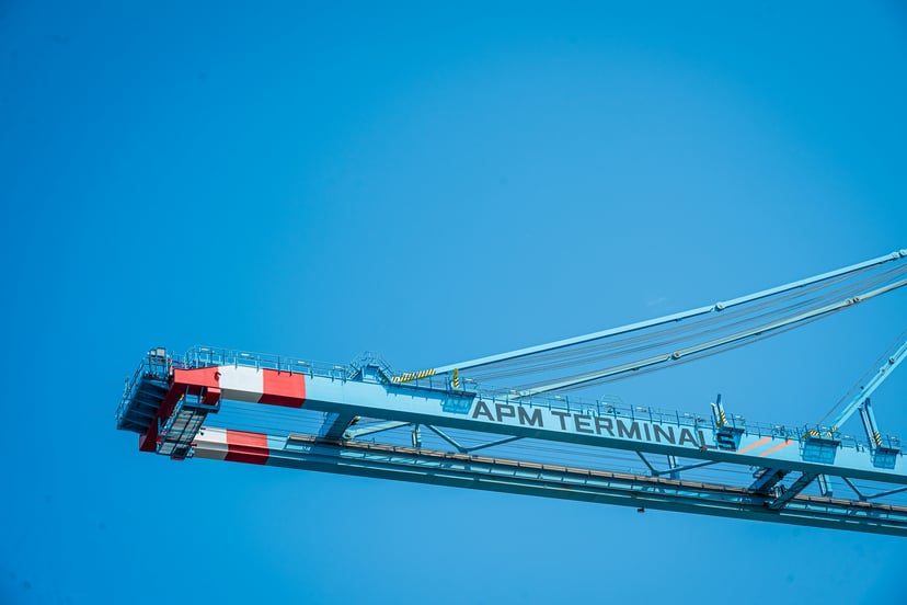 An APM Terminals branded crane