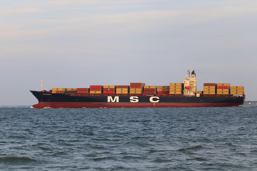 An MSC container ship at sea