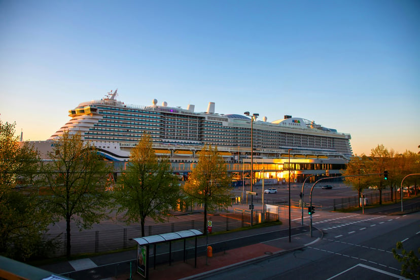 An AIDA cruise ship moored in Kiel Port, Germany