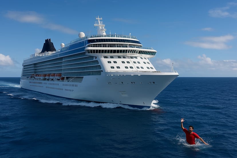a man overboard near a cruise ship