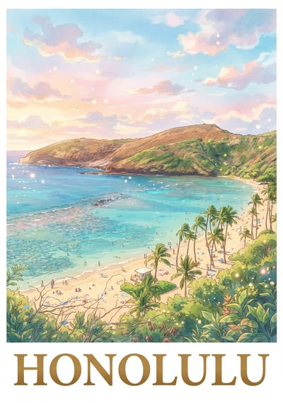 Poster Honolulu - Affiche de voyage