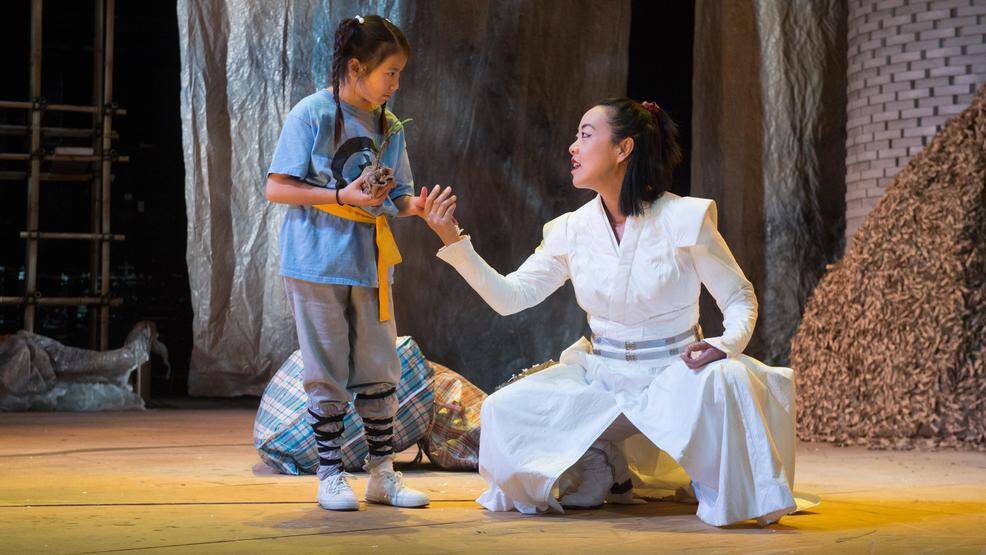 Fei-Fei (Olivia Pham, left) meets a mysterious friend, Dou Yi (Jessica Ko), in the ghost story “Snow in Midsummer.” (Photo by Jenny Graham, Oregon Shakespeare Festival)