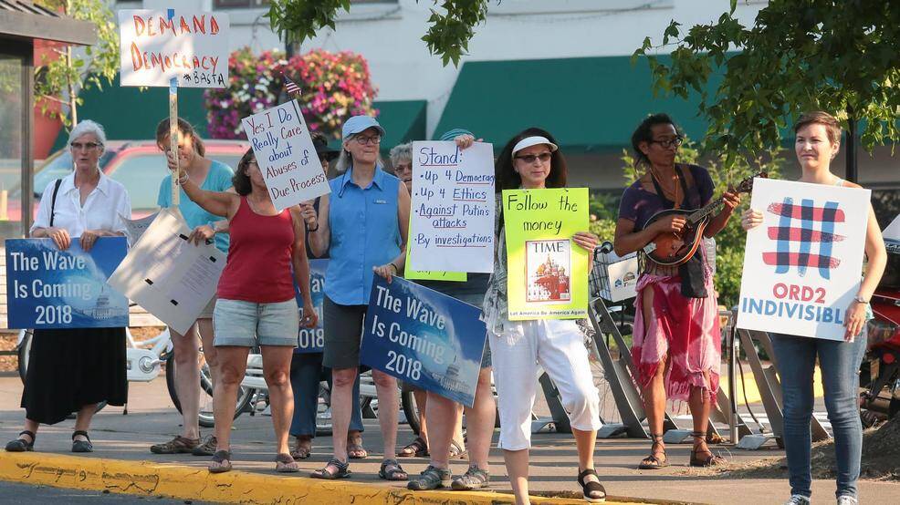 Main Street in Ashland to protest President Donald Trump.