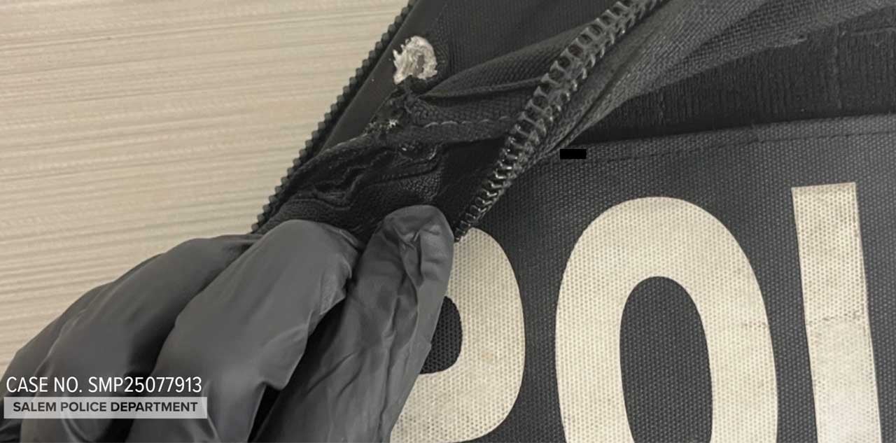 Salem police shield hit by a bullet