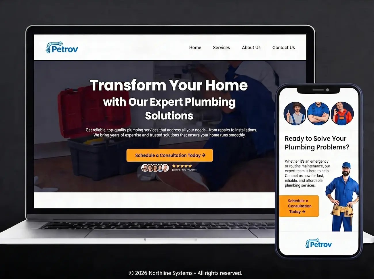 Petrov Plumbing & Drain website screenshot