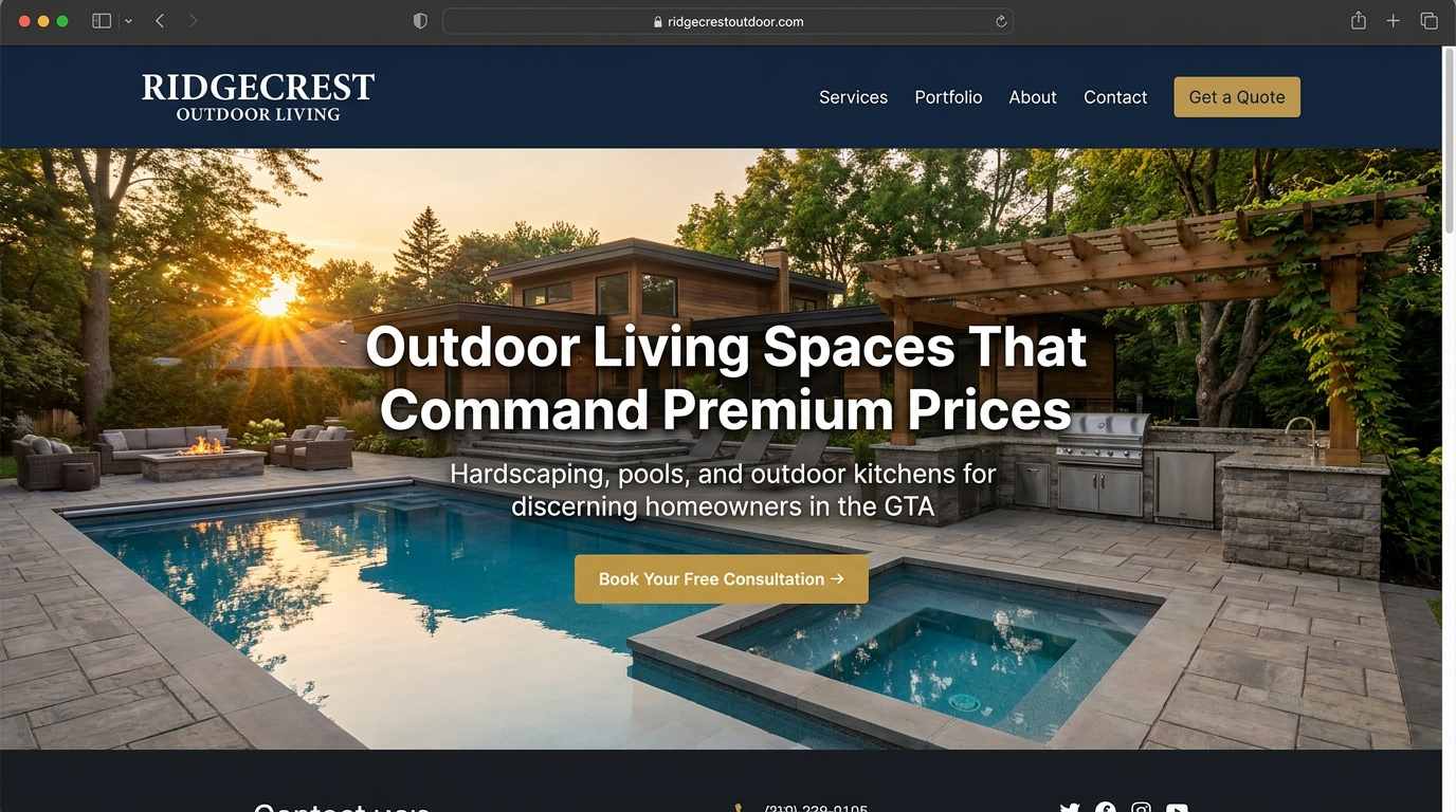 Ridgecrest Outdoor Living website mockup