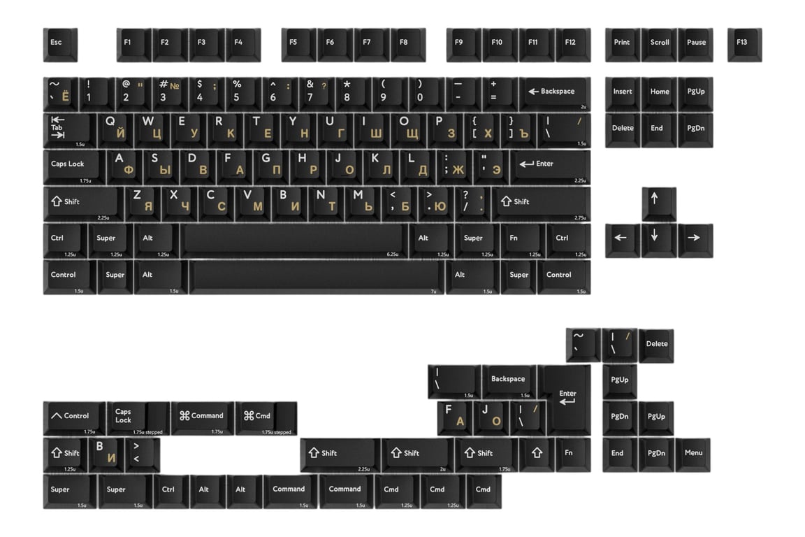 PBTfans Golden Cyrillic keycap set