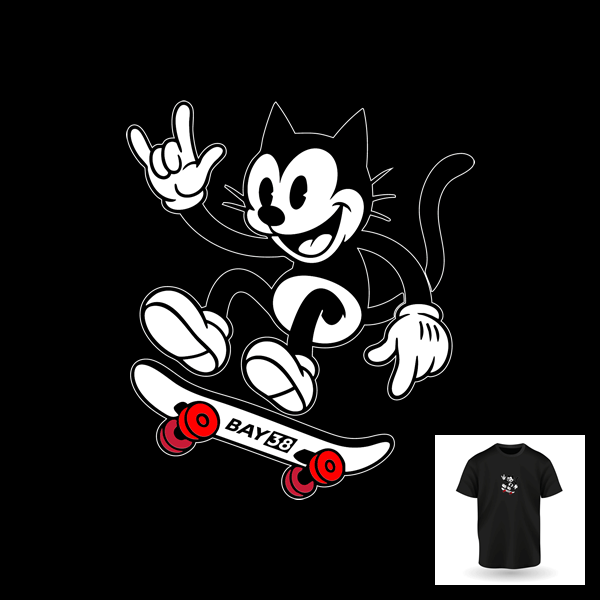 Bay38 Bay38 Black Ollie the Cat T-Shirt in Black