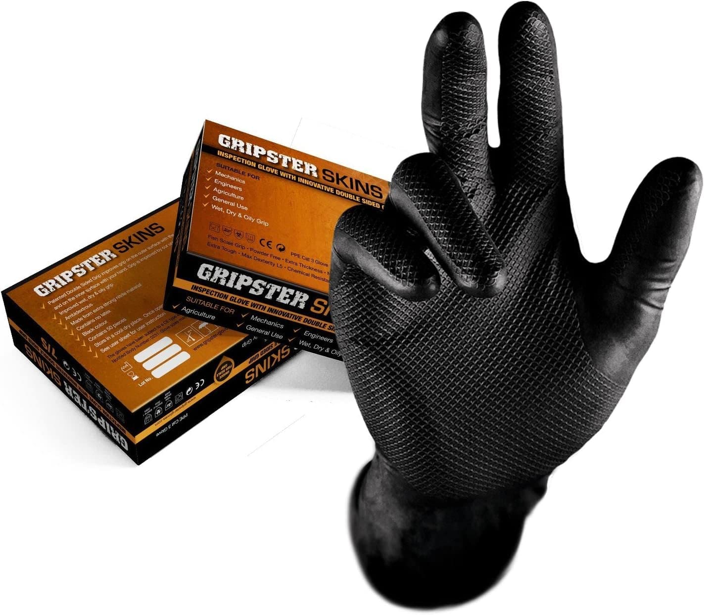 Gripster 5300 Fish Work Gloves - Box Of 50 Heavy Duty Grip - Orange