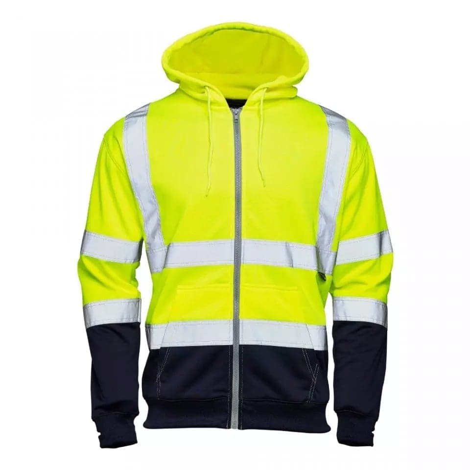 Supertouch Supertouch Hi Vis 2-Tone Hooded Zipped Sweatshirt - Yellow Navy in Yellow Navy
