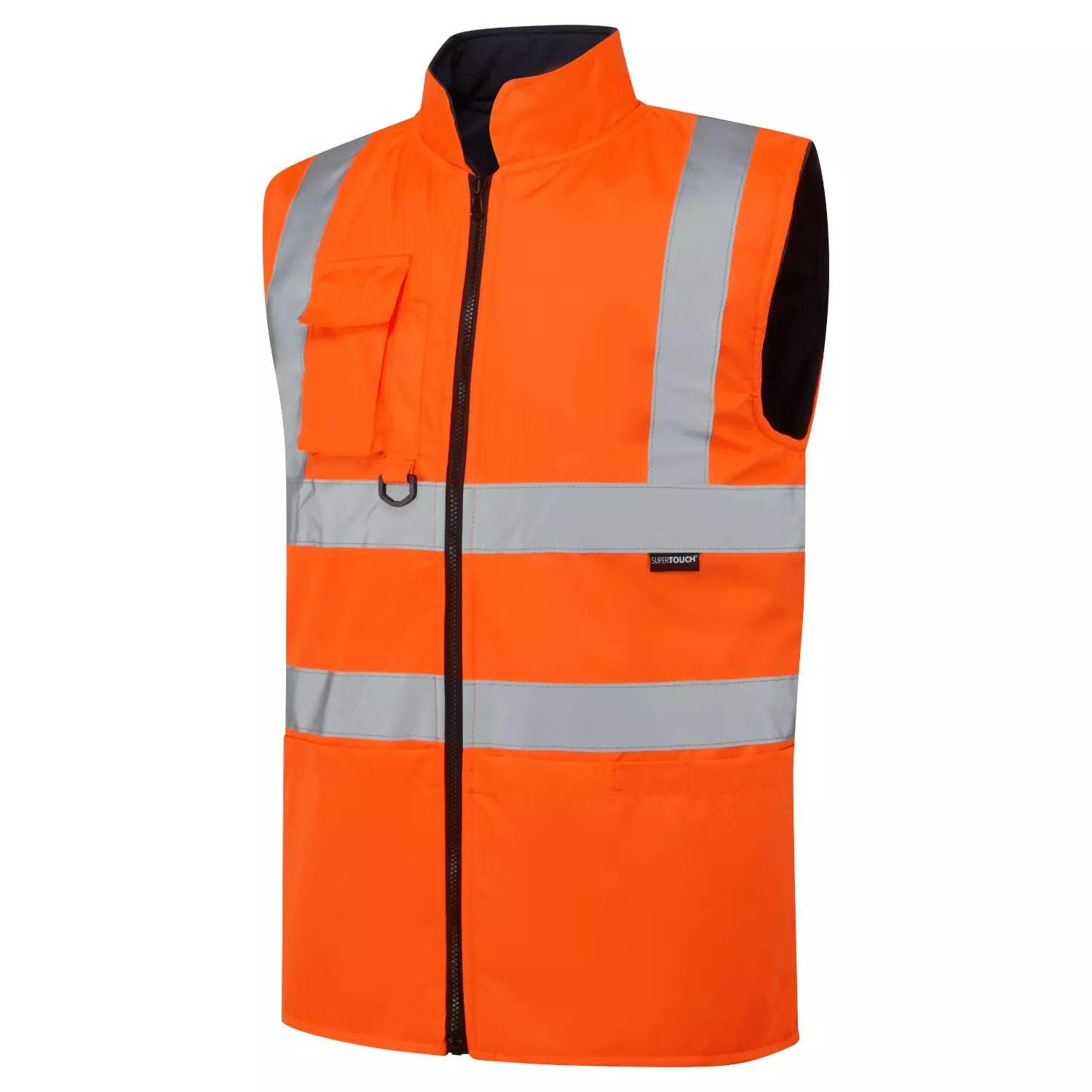 Supertouch Supertouch Hi Vis Reversible Fleece Lined Bodywarmer - Orange Navy in Orange Navy