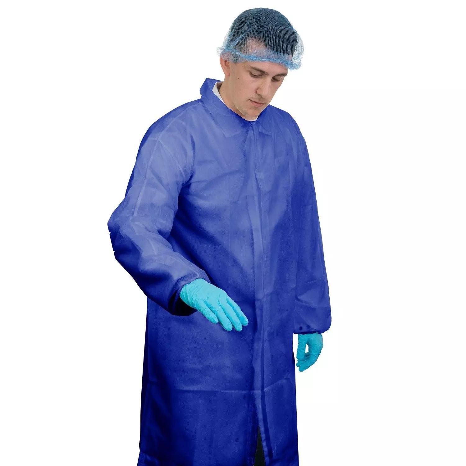 Supertouch Non-Woven Coat With Elasticated Cuffs Disposable Coveralls - 50 Pieces - Blue