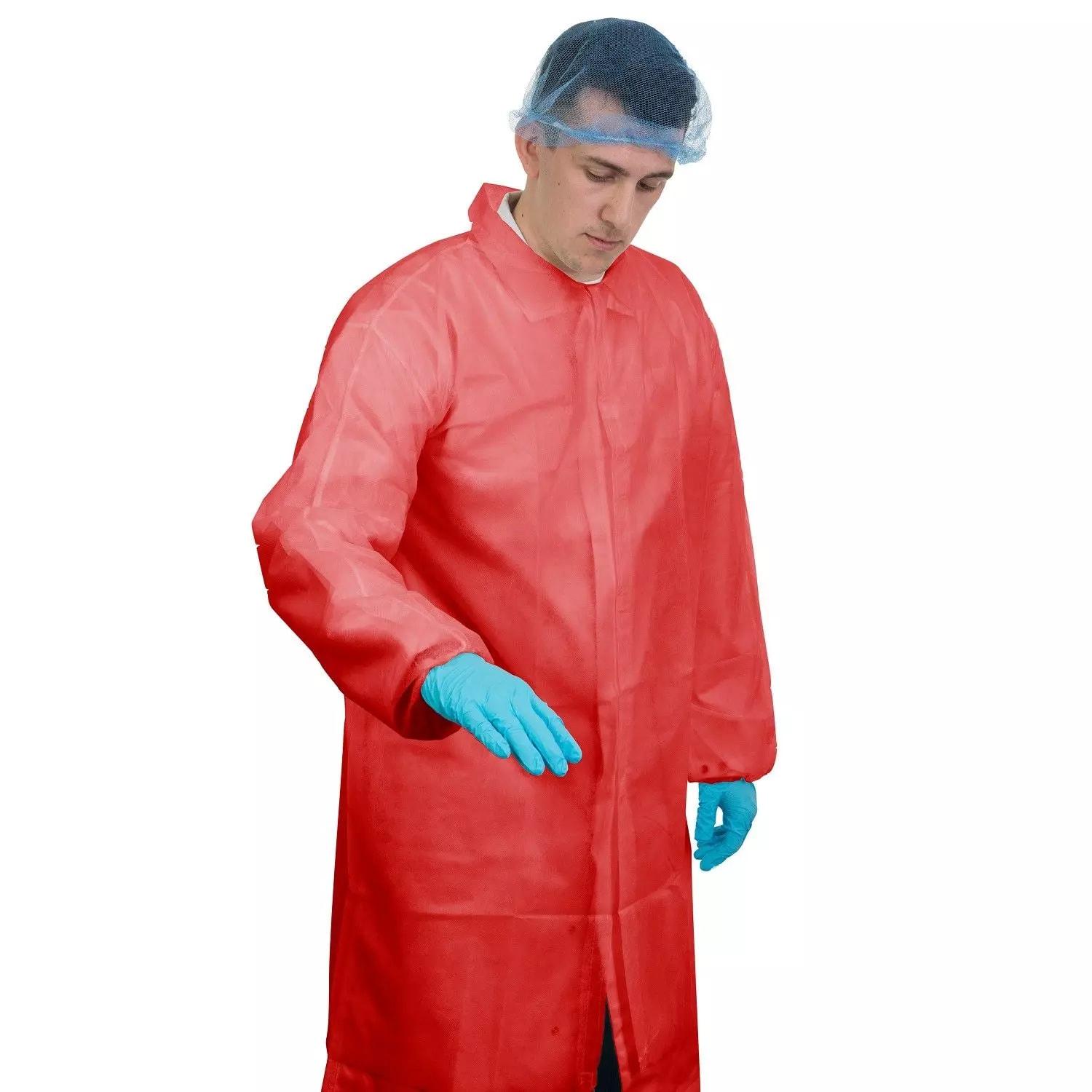 Supertouch Non-Woven Coat With Elasticated Cuffs Disposable Coveralls - 50 Pieces - Red