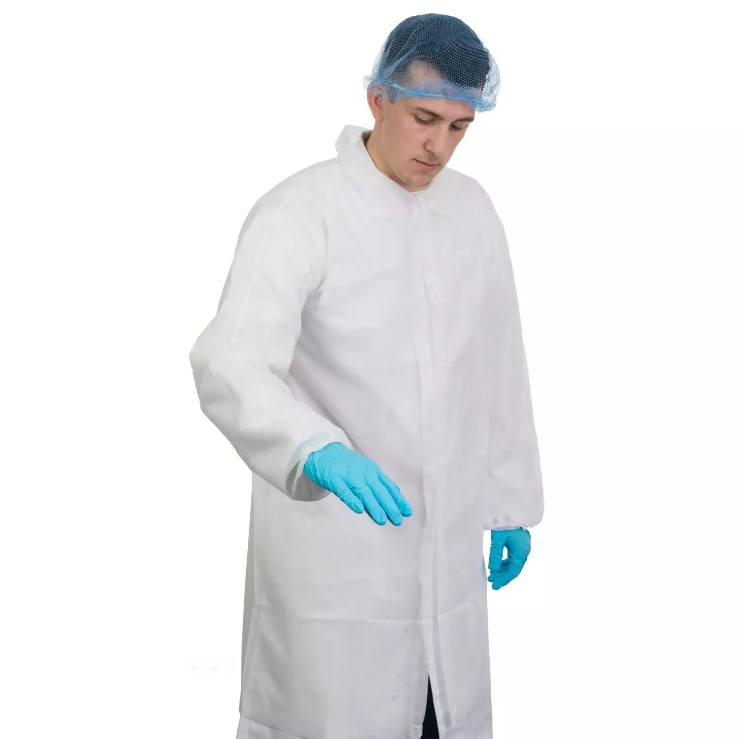 Supertouch Non-Woven Coat With Elasticated Cuffs Disposable Coveralls - 50 Pieces - White