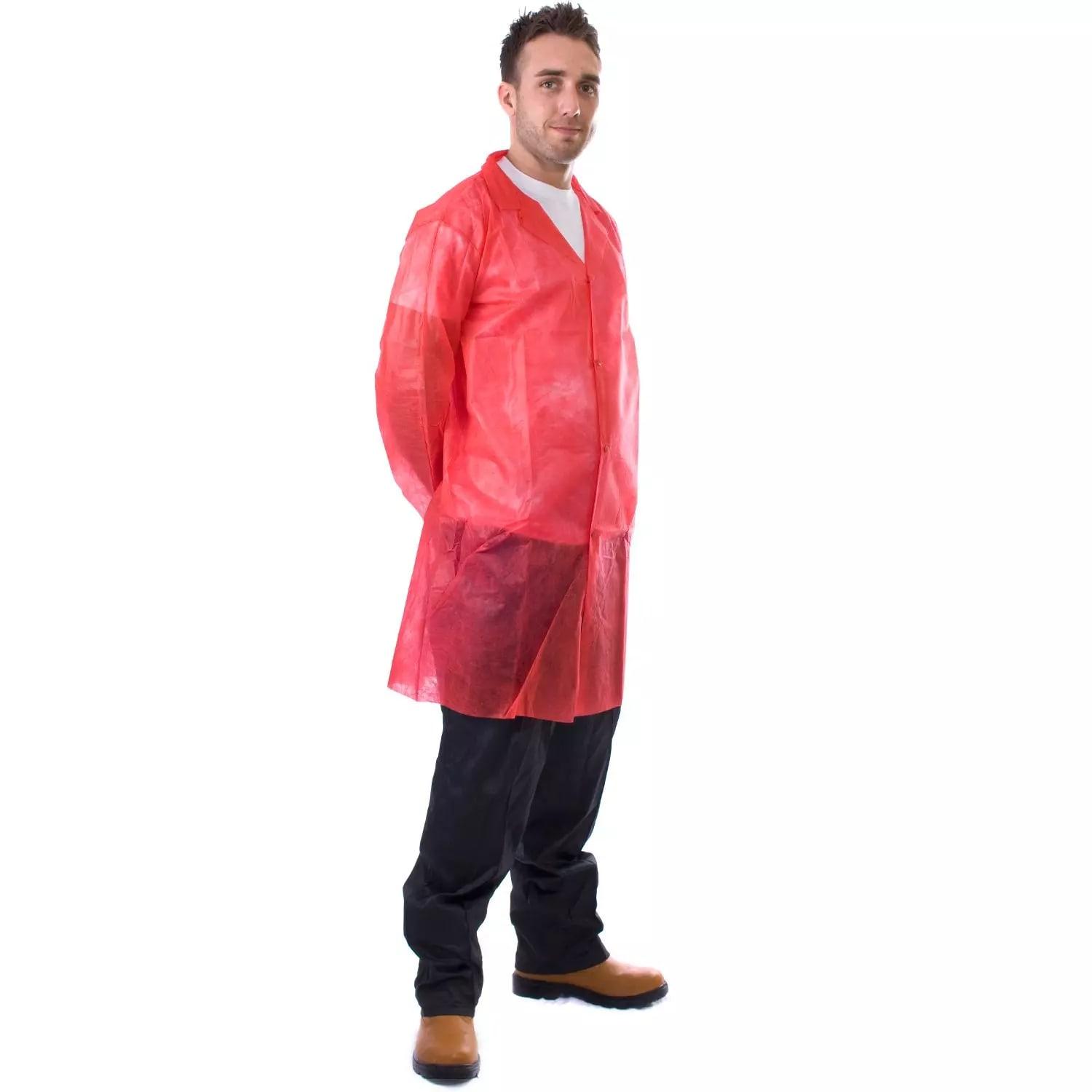 Supertouch Non-Woven Coat With Poppers Coveralls Disposable Coveralls - 50 Pieces - Red