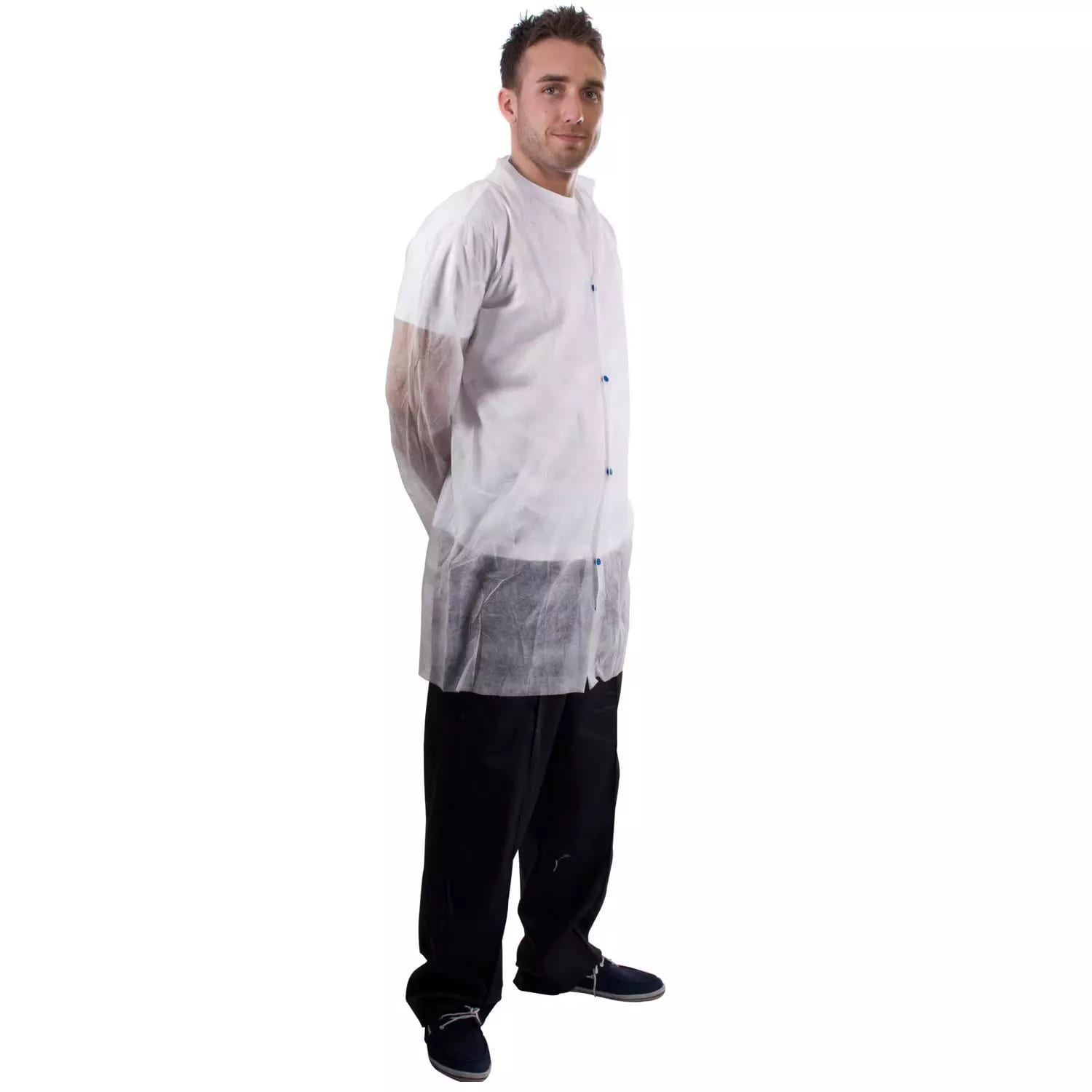 Supertouch Supertouch Non-Woven Coat With Poppers Coveralls Disposable Coveralls - 50 Pieces - White in White