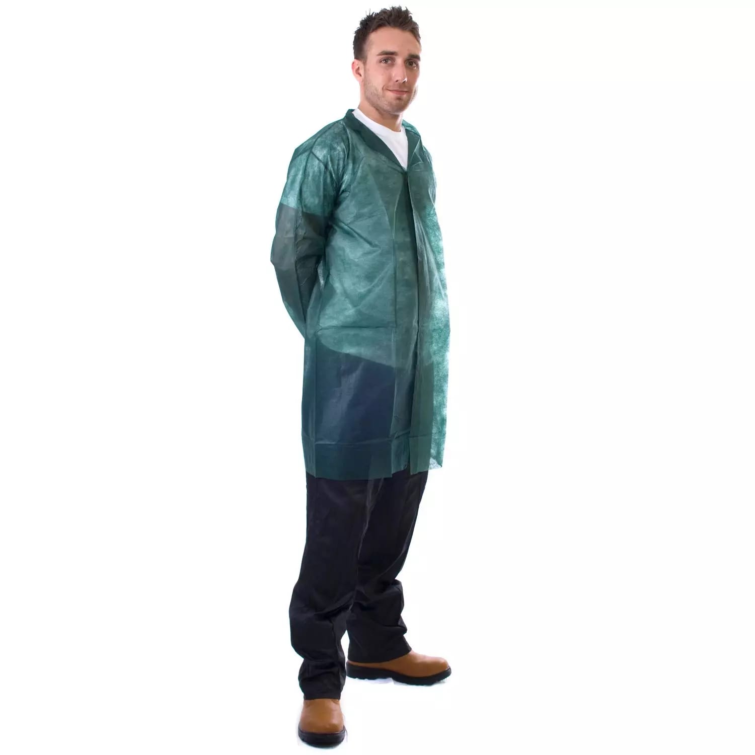 Supertouch Non-Woven Coat With Velcro Coveralls - 50 Pieces - Green