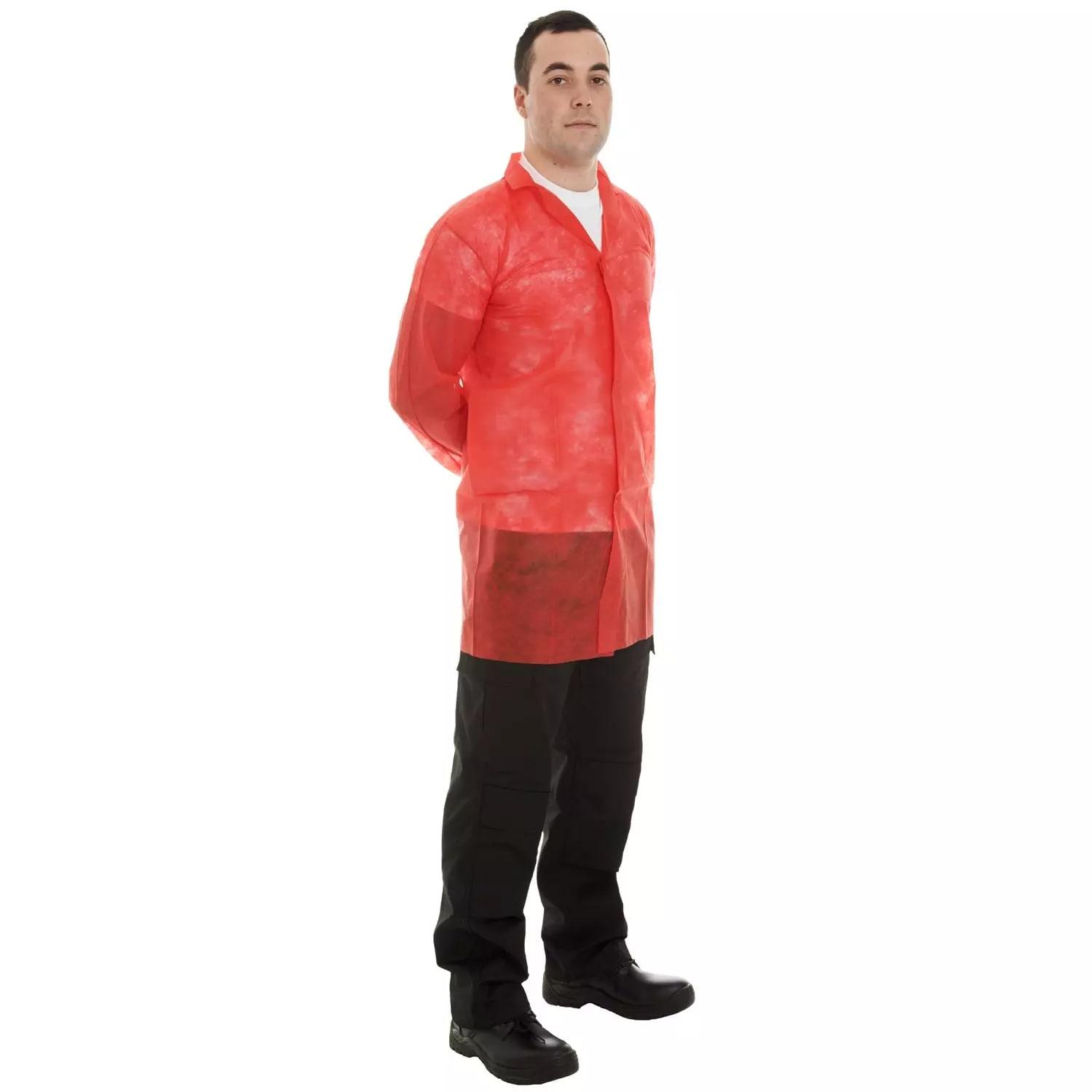 Supertouch Non-Woven Coat With Velcro Coveralls - 50 Pieces - Red