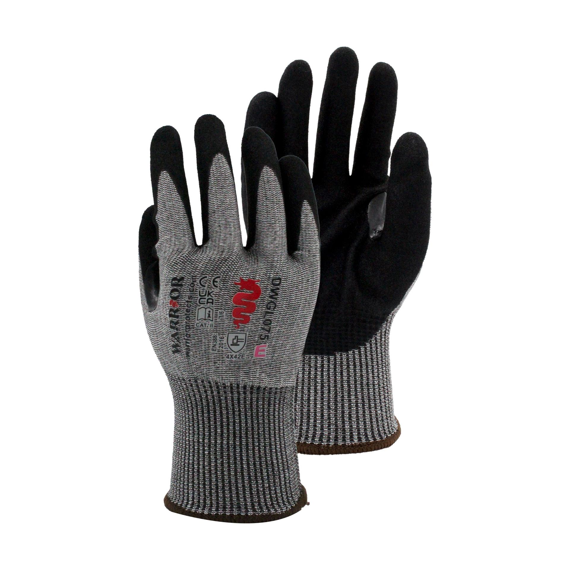 Warrior Nitrile Cut E Work Gloves - 60 Pairs - Black