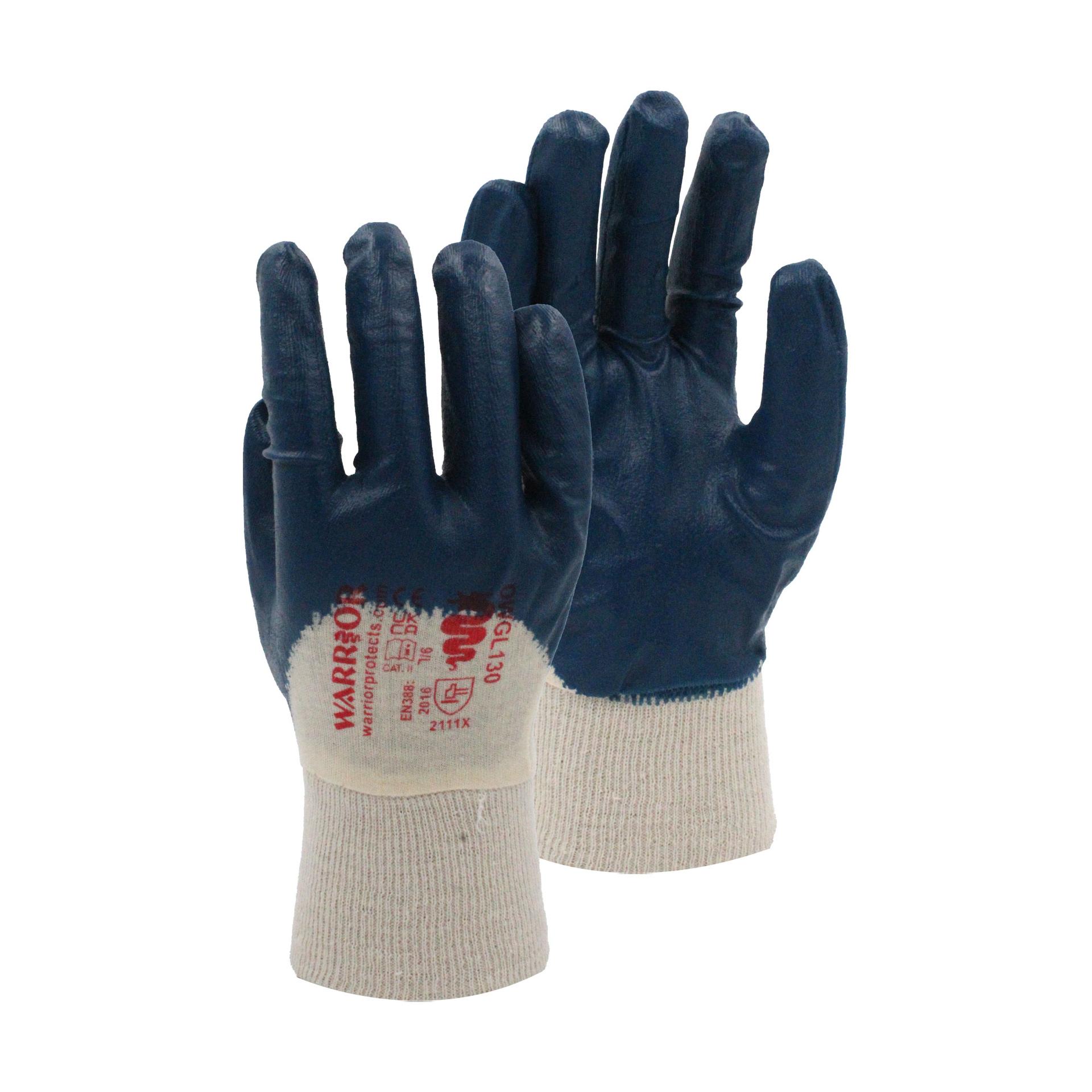 Warrior Nitrile Heavy Weight Fully Coated Knitwrist Work Gloves - 120 Pairs - Blue