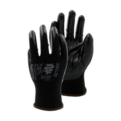Warrior Nitrile Polyester Liner Work Gloves - 120 Pairs - Black