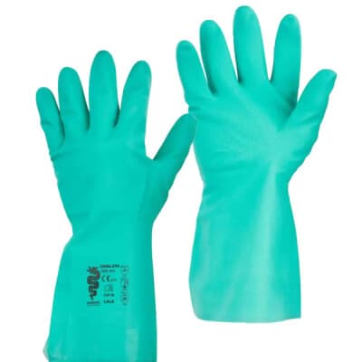 Warrior Nitrile Gauntlets Work Gloves 30cm Flock Lined - 120 Pairs - Green