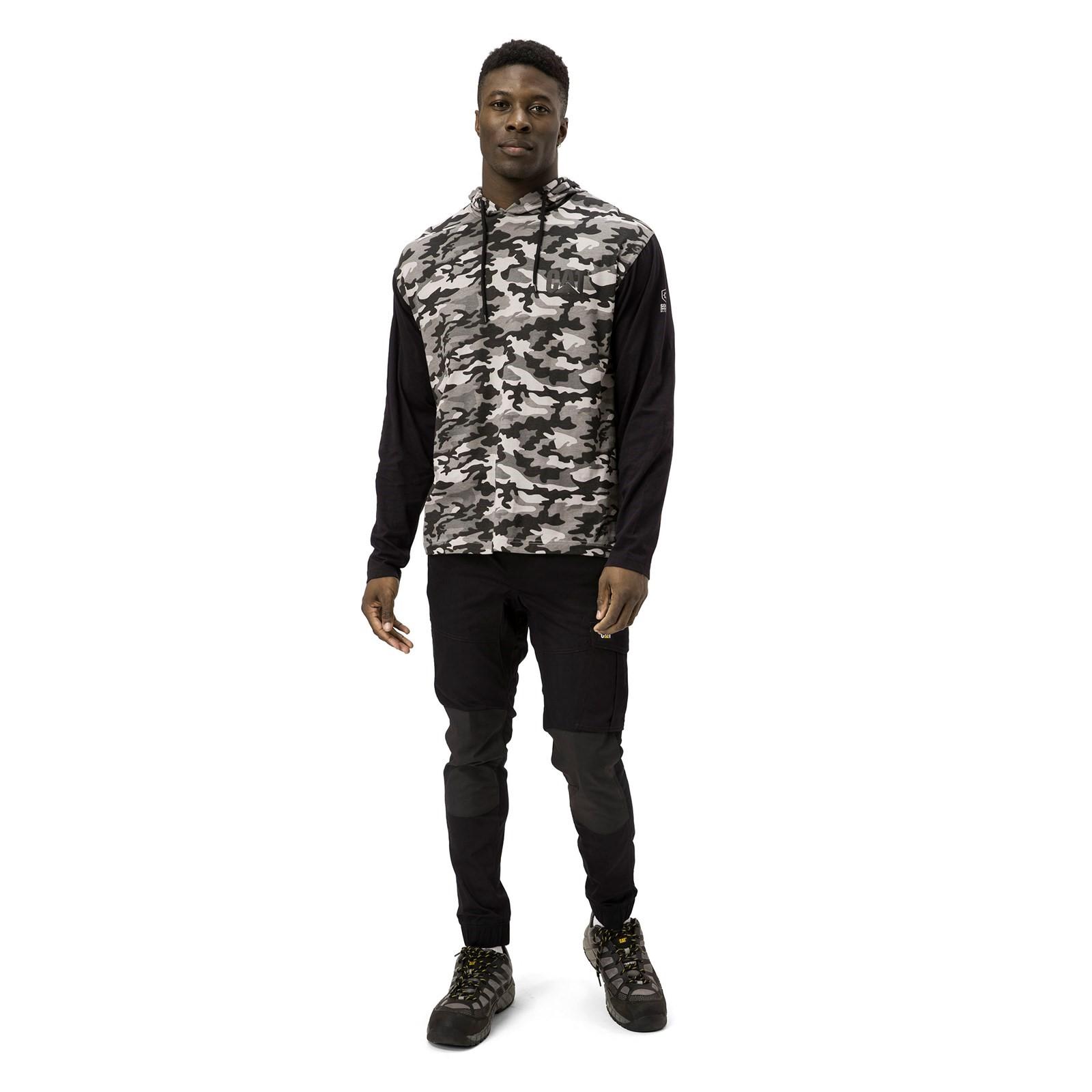 Caterpillar Hooded Long Sleeve Tee - Stone Camo in Stone Camo