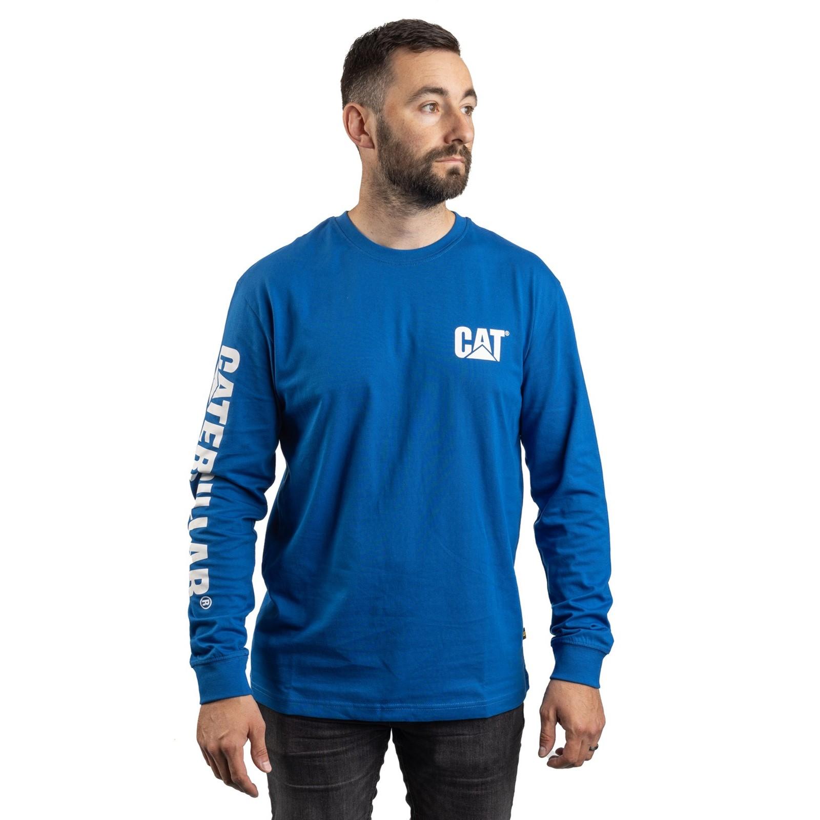 Caterpillar Trademark Banner Long Sleeve T-Shirt - Memphis Blue in Memphis Blue