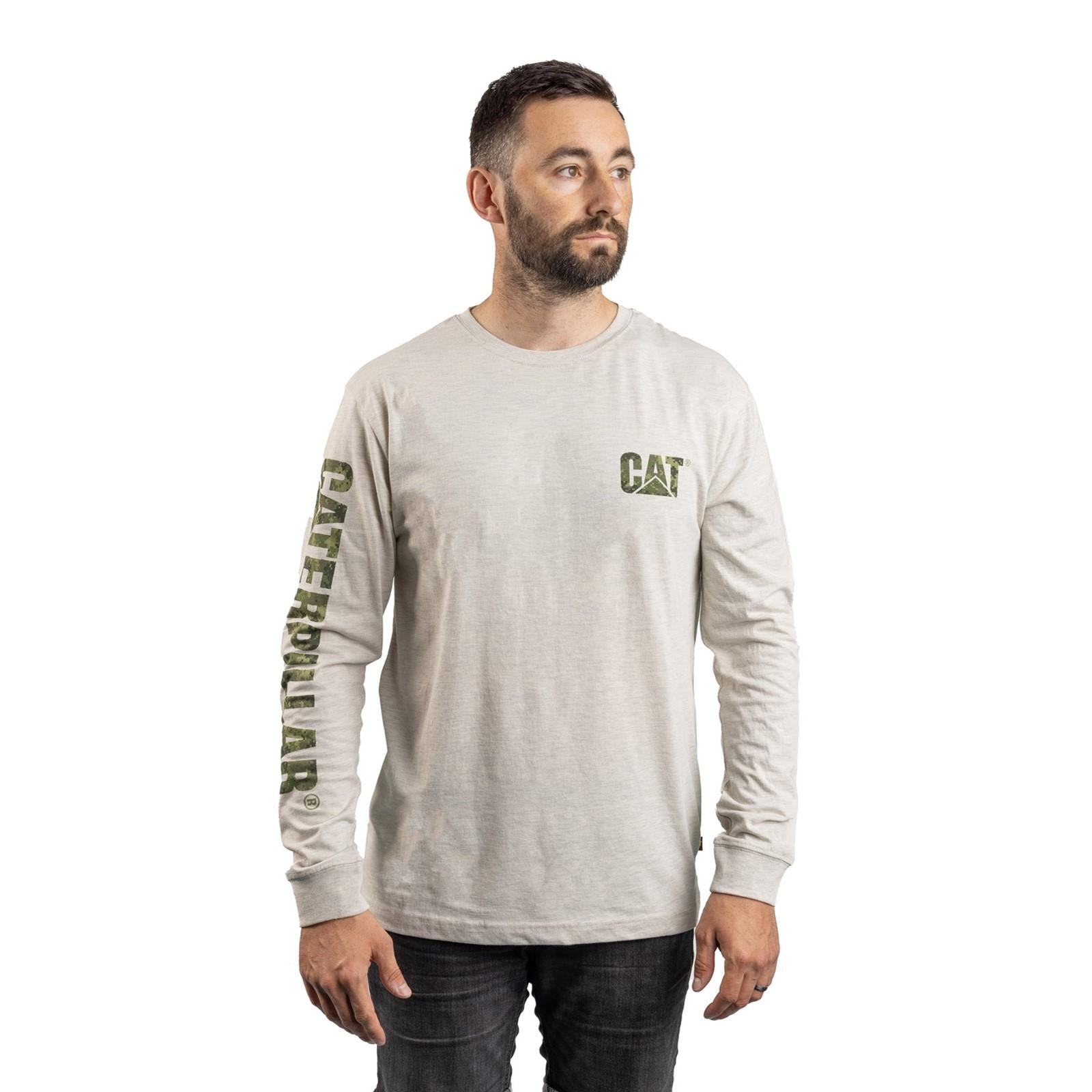 Caterpillar Trademark Banner Long Sleeve T-Shirt - Cream Heather in Cream Heather