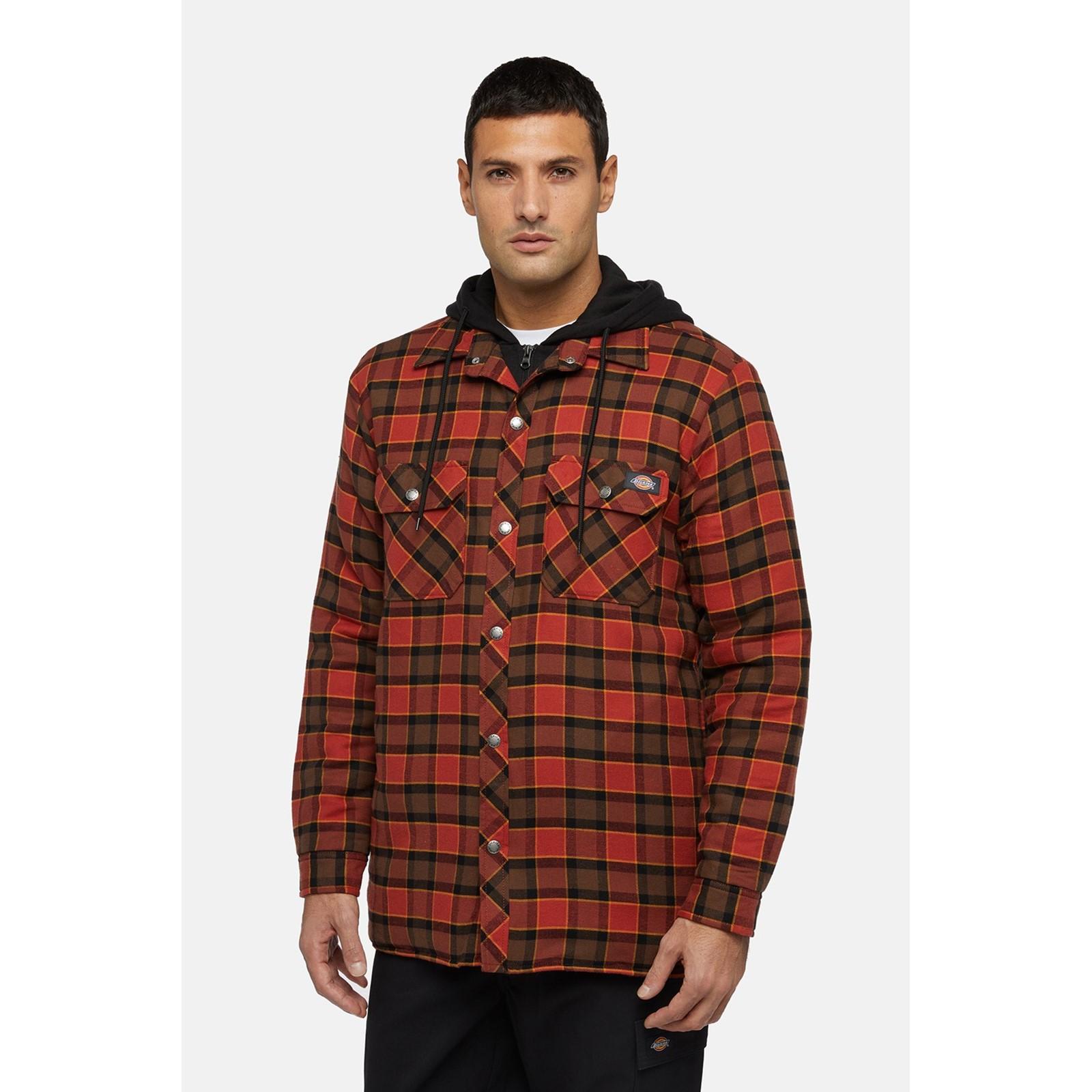 Dickies Fleece Hooded Flannel Shirt - Red Ochre