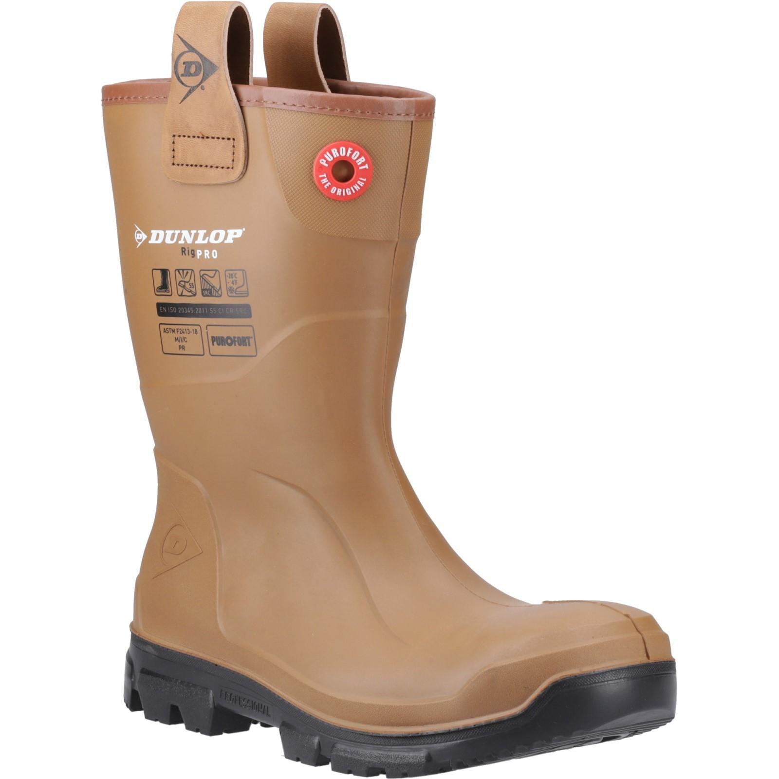 Dunlop Purofort RigPRO Full Safety Synthetic Fur lining Wellington - Brown/Black in Brown/Black