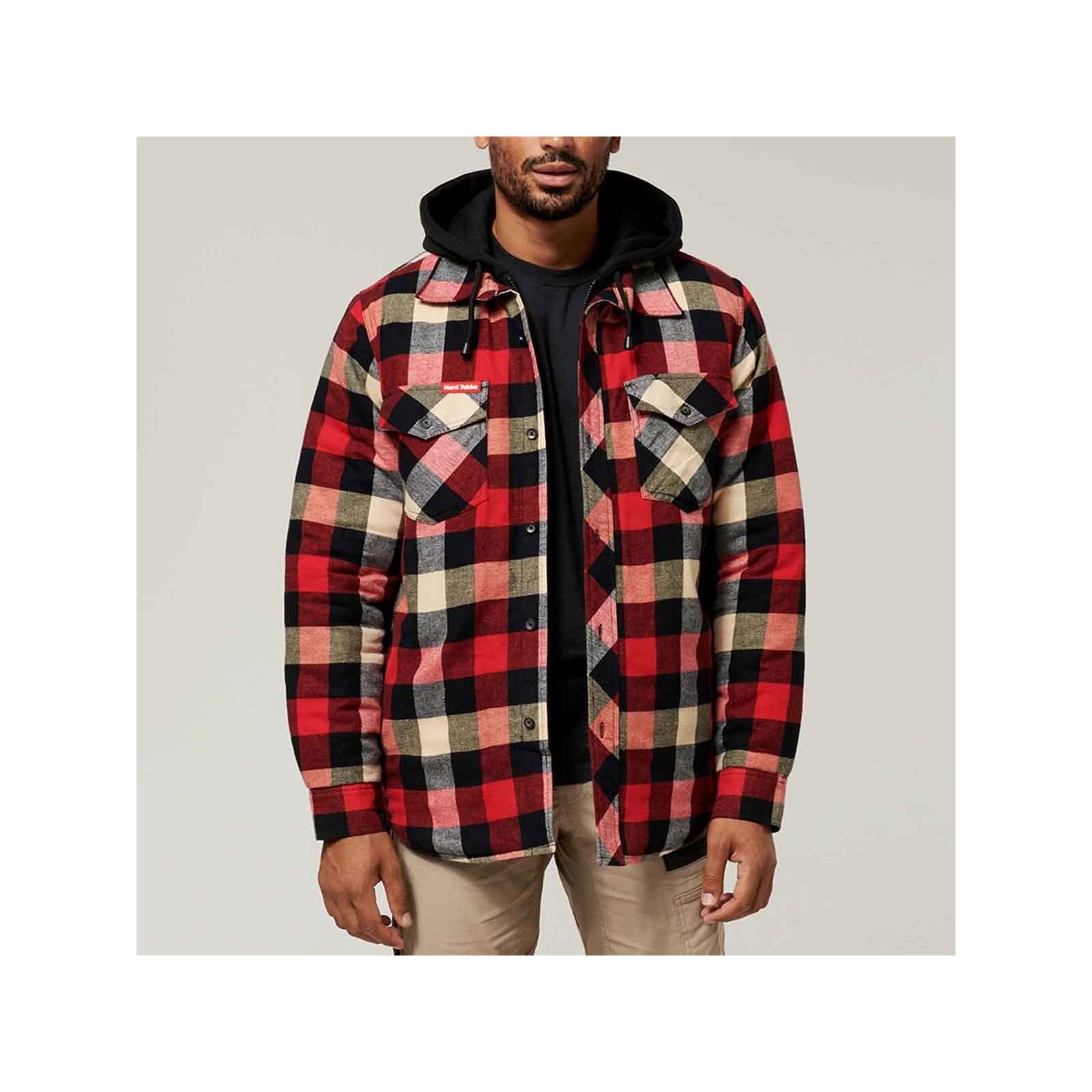 Hard Yakka Quilted Flannel Shacket - Red in Red