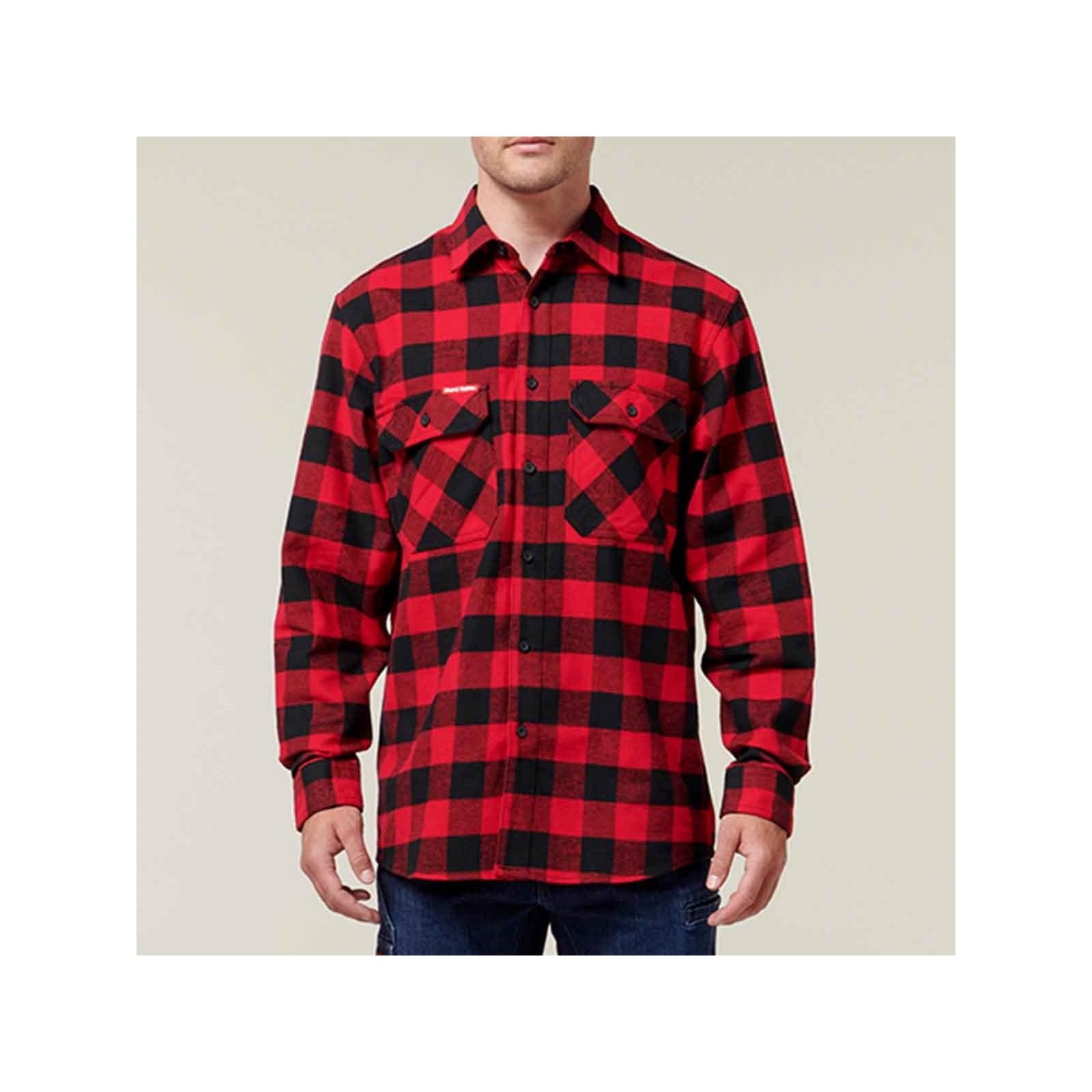 Hard Yakka Long Sleeve Check Flannel Shirt - Red in Red