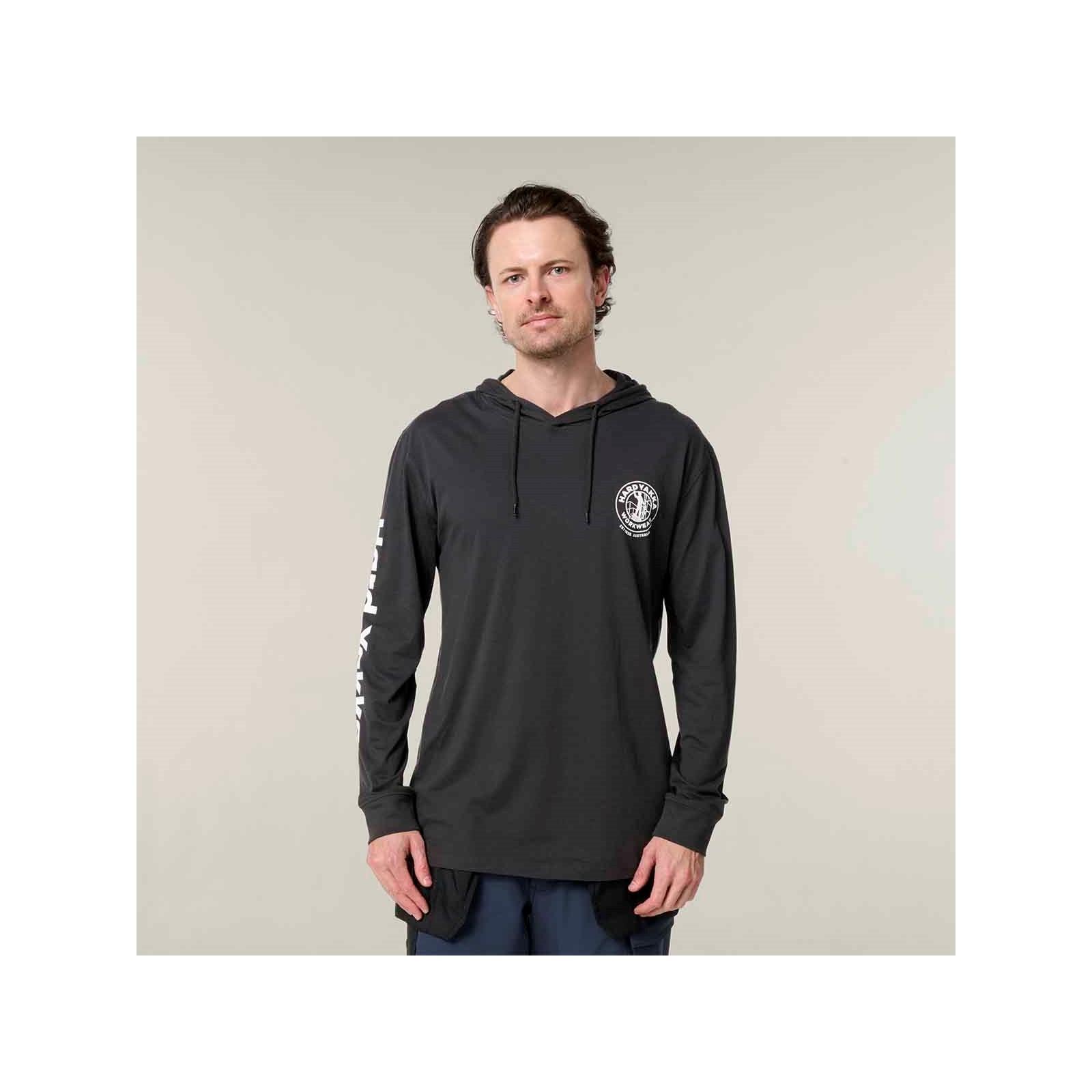 Hard Yakka Hooded Long Sleeve Tee - Charcoal in Charcoal