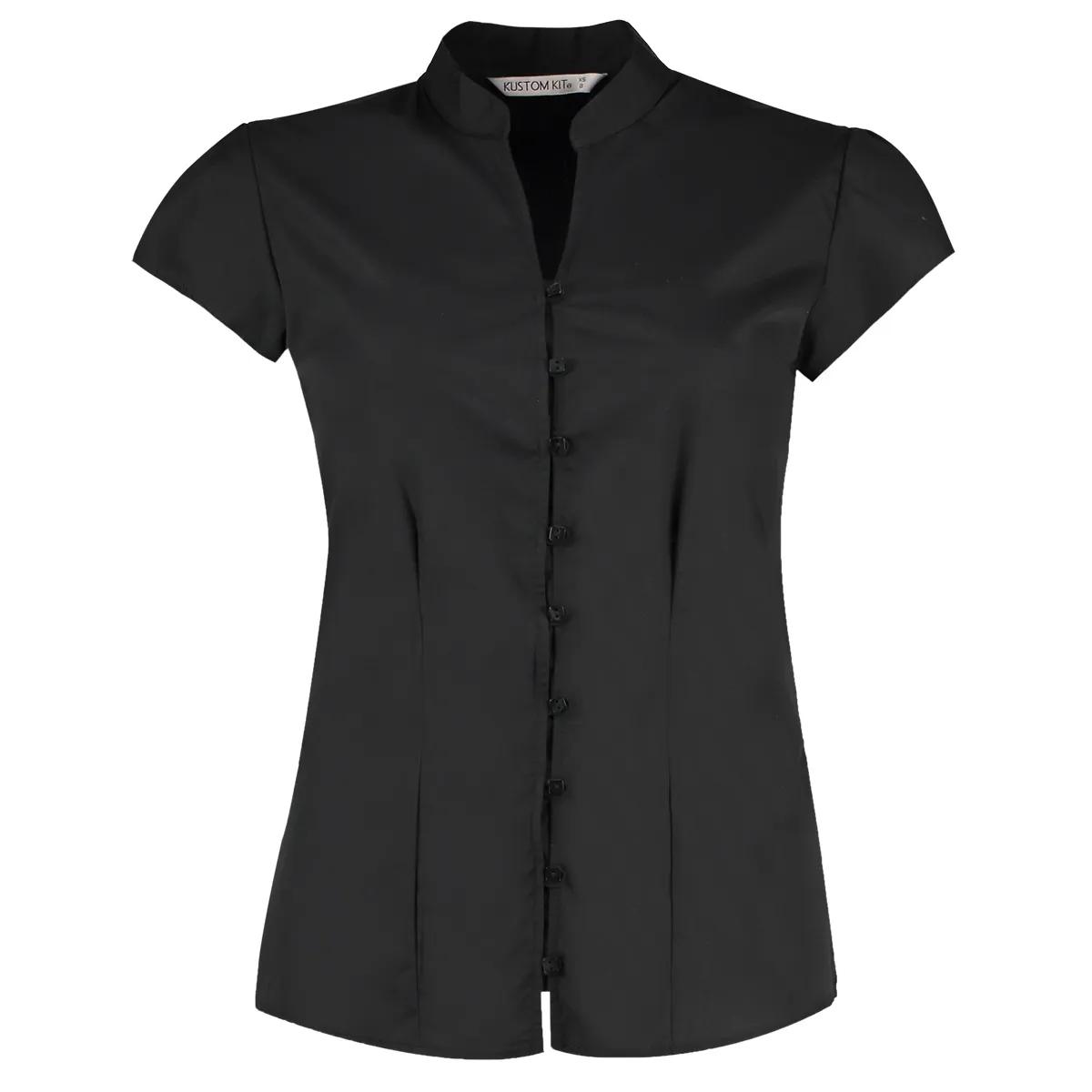 Kustom Kit Kustom Kit KK727 Mandarin Collar Blouse in Black