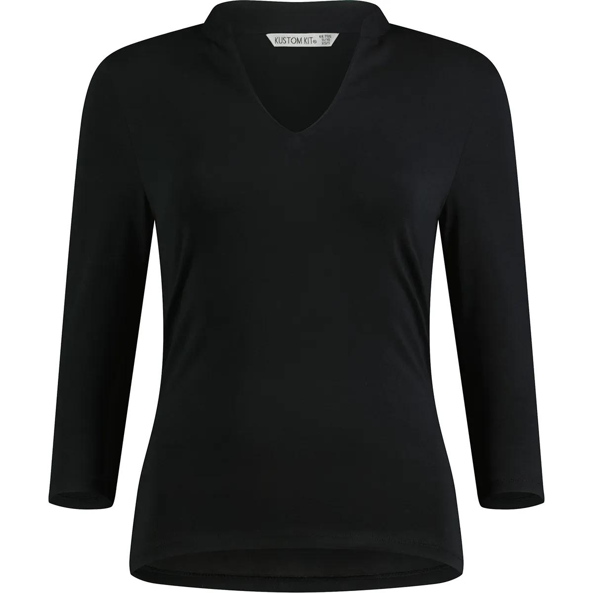 Kustom Kit Kustom Kit KK785 3/4 Sleeve Regular Fit Mandarin Collar Top in Black