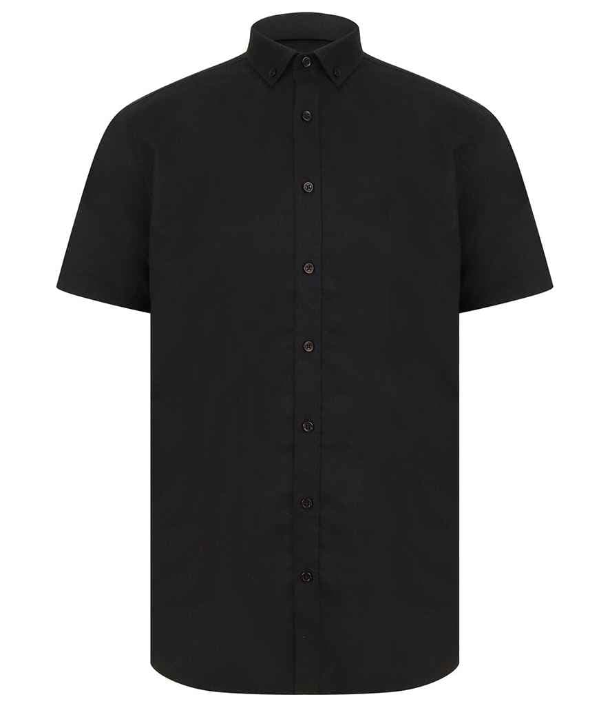 Henbury Henbury Modern Short Sleeve Regular Fit Oxford Shirt in Black