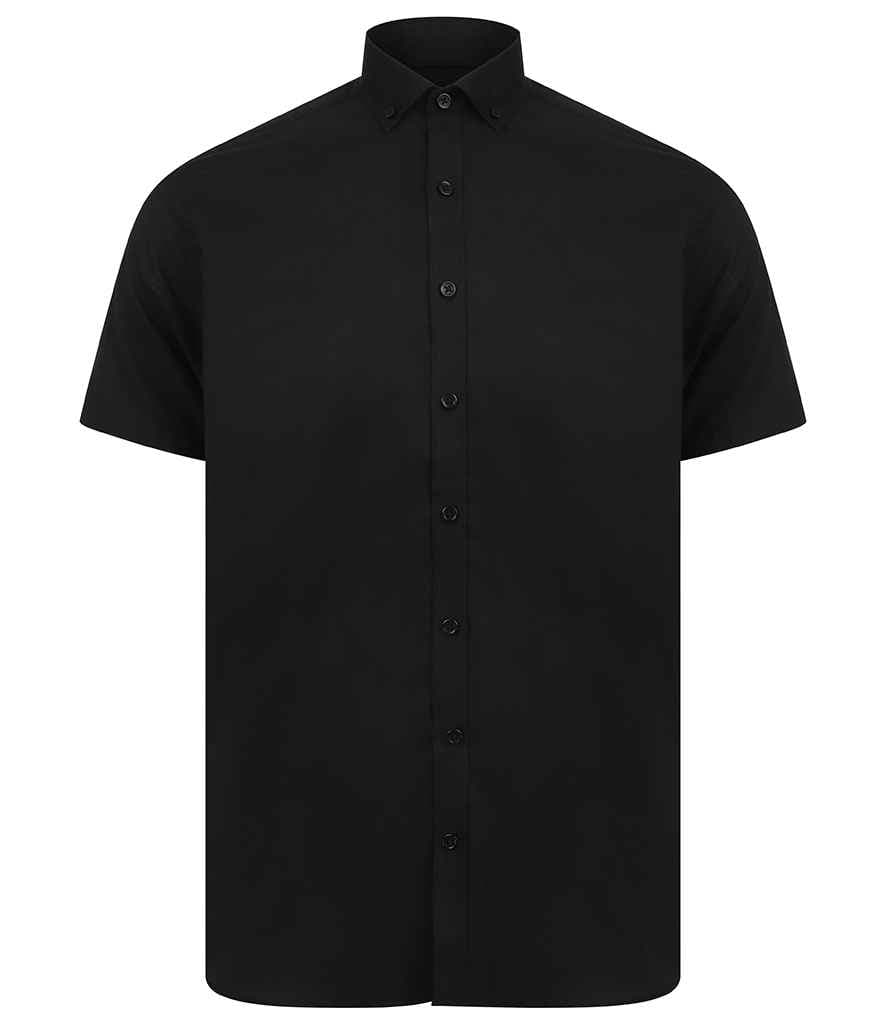 Henbury Henbury Modern Short Sleeve Slim Fit Oxford Shirt in Black