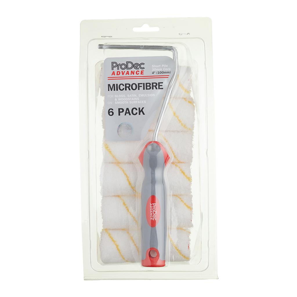 ProDec Advance 6 pk 4" Short Pile 30mm Core Microfibre Mini Roller & Frame Set